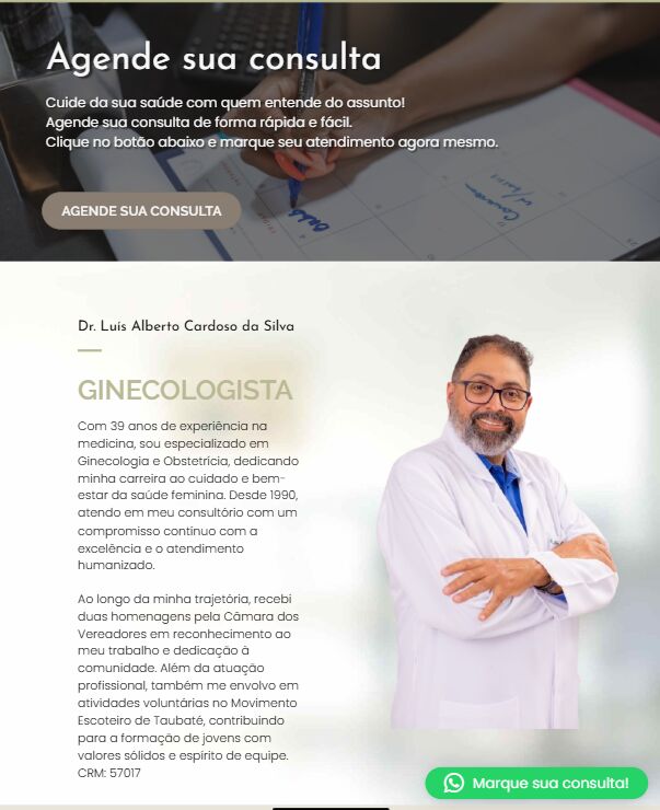 Landing page de agendamento online para consultório de ginecologia criada pela KenzoWebStudio em Taubaté-SP, com foco em atendimento humanizado e conversão de pacientes.